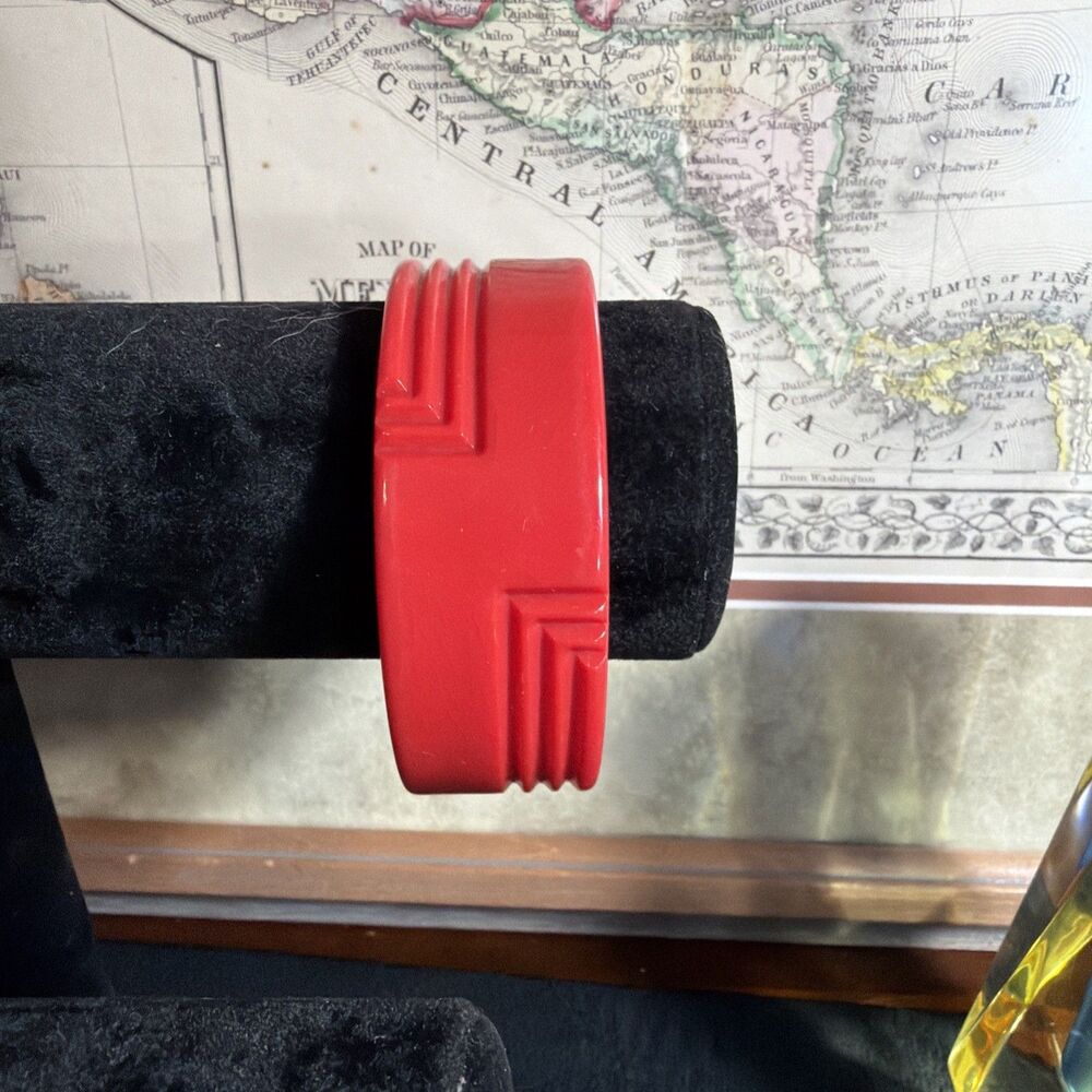 1980’s Vtg. Art Deco Sliced Red Lucite Bangle Bracelet